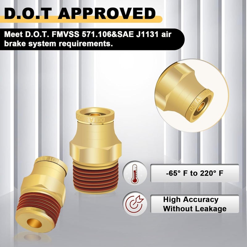 Siptenk 3/8" DOT Brass Push to Connect Air Line Fittings 5 PCS, 3/8" OD Tube x 3/8" NPT Thread Air Brake Line Quick Connect Fittings for Truck Trailers Industry Air System - Image 4